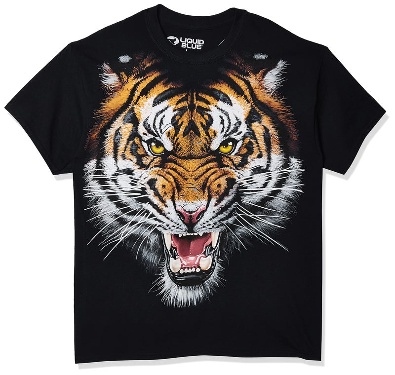 Liquid Blue Men's Tiger Face T-Shirt, Black, Large - Image 1